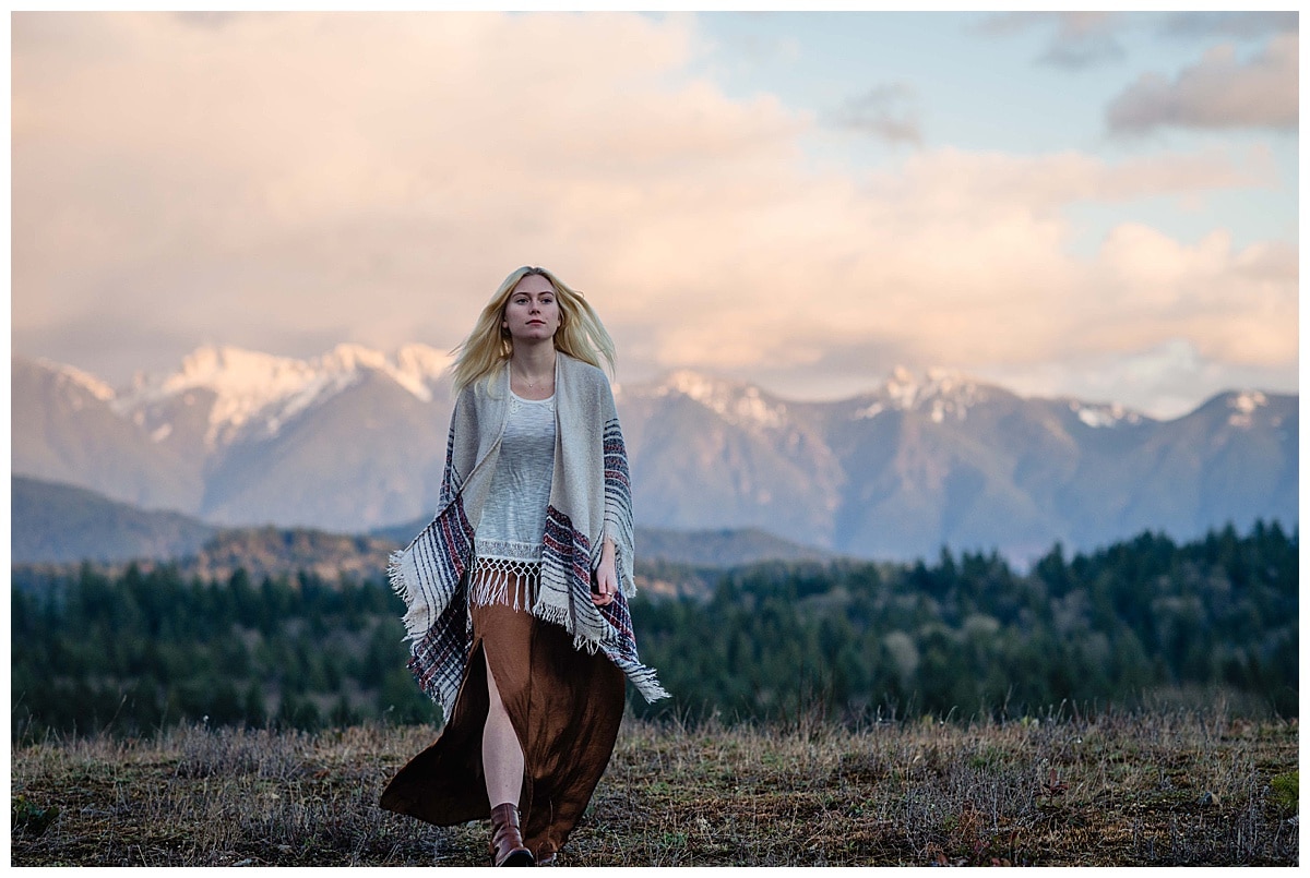 Fresh Air Photography Adventure Elopement Girl walking in the mountains at sunset