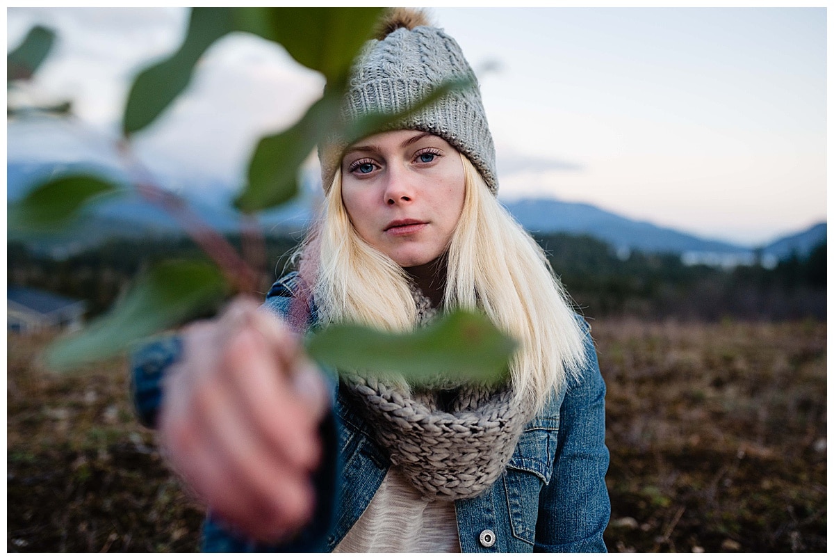 Fresh Air Photography Adventure Elopement Girl walking in the mountains with salal at a mountain adventure story
