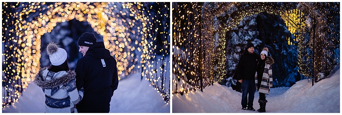 Kayla Reece Engagement Proposal, Kayla Reece walk through the tunnel of lights at Grouse Mountain
