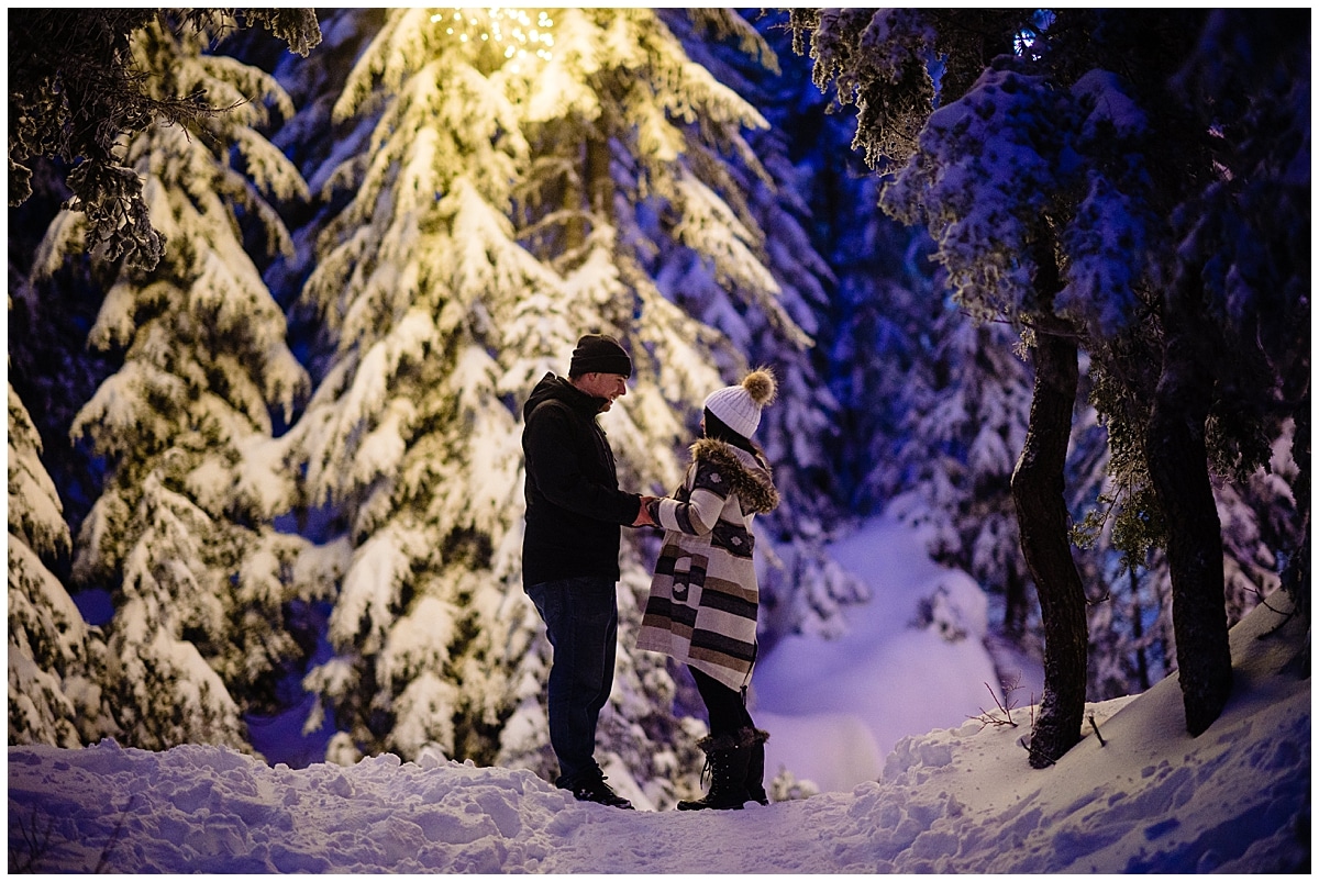 Kayla Reece Surprise Proposal Newly engaged couple walk the Light Walk on Grouse Mountain