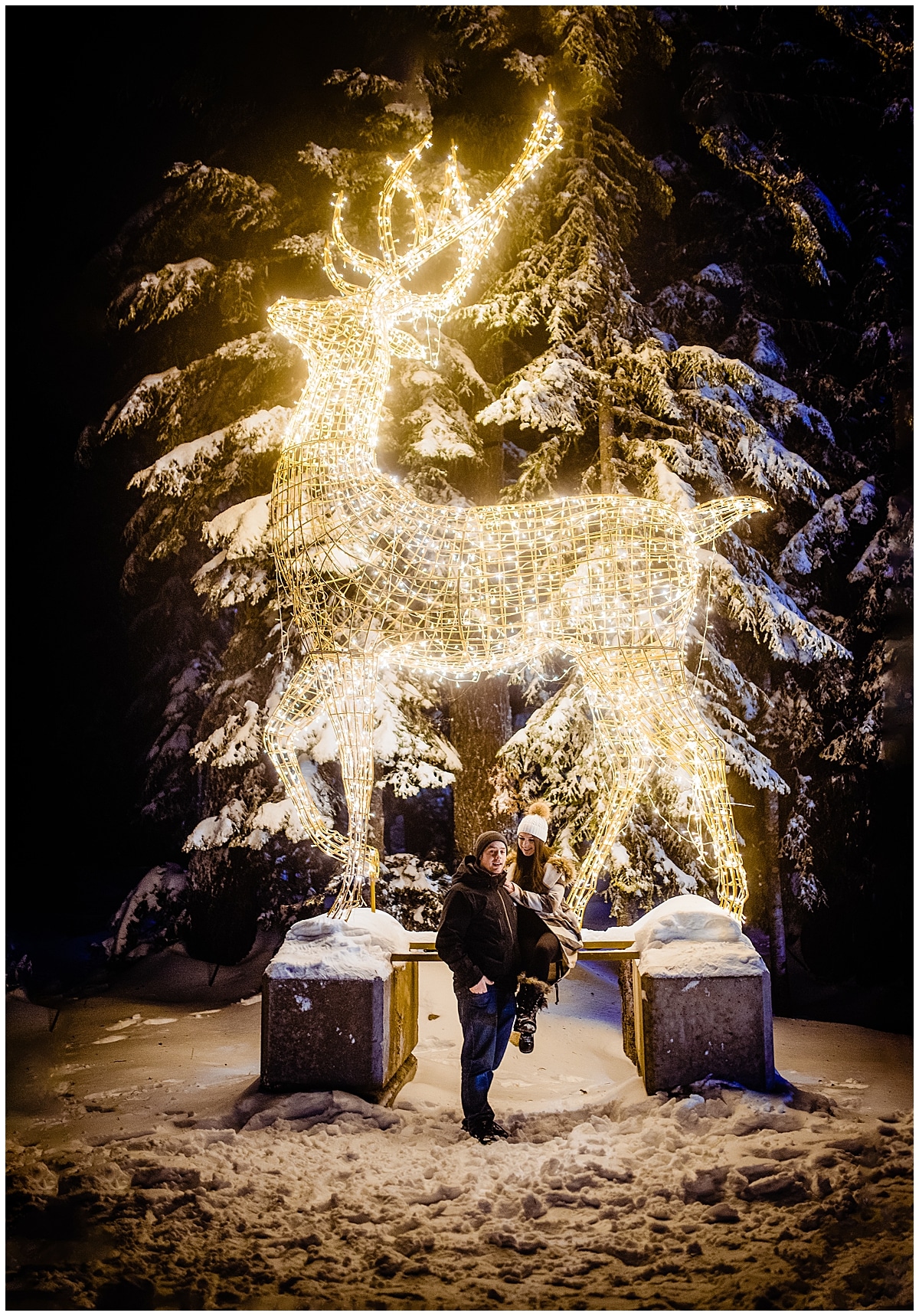 Kayla Reece surprise Proposal, Kayla Reece enjoy the lighted reindeer on Grouse Mountain