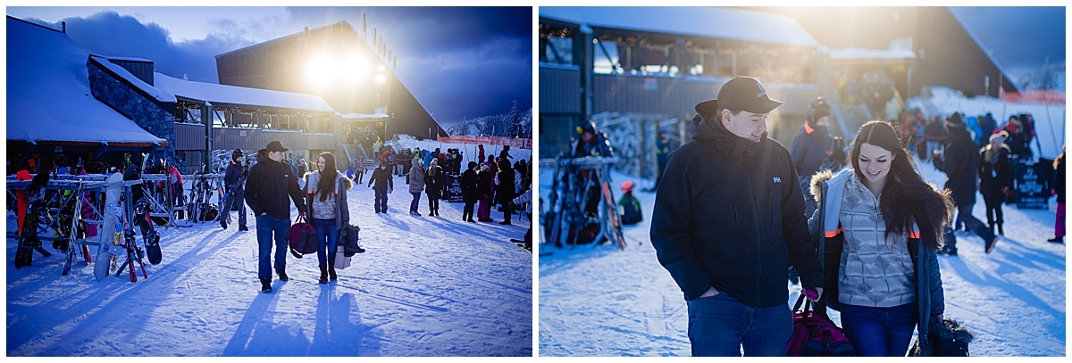 Kayla Reece Engagement Proposal, Arrving off the gondola at Grouse Mountain at dusk