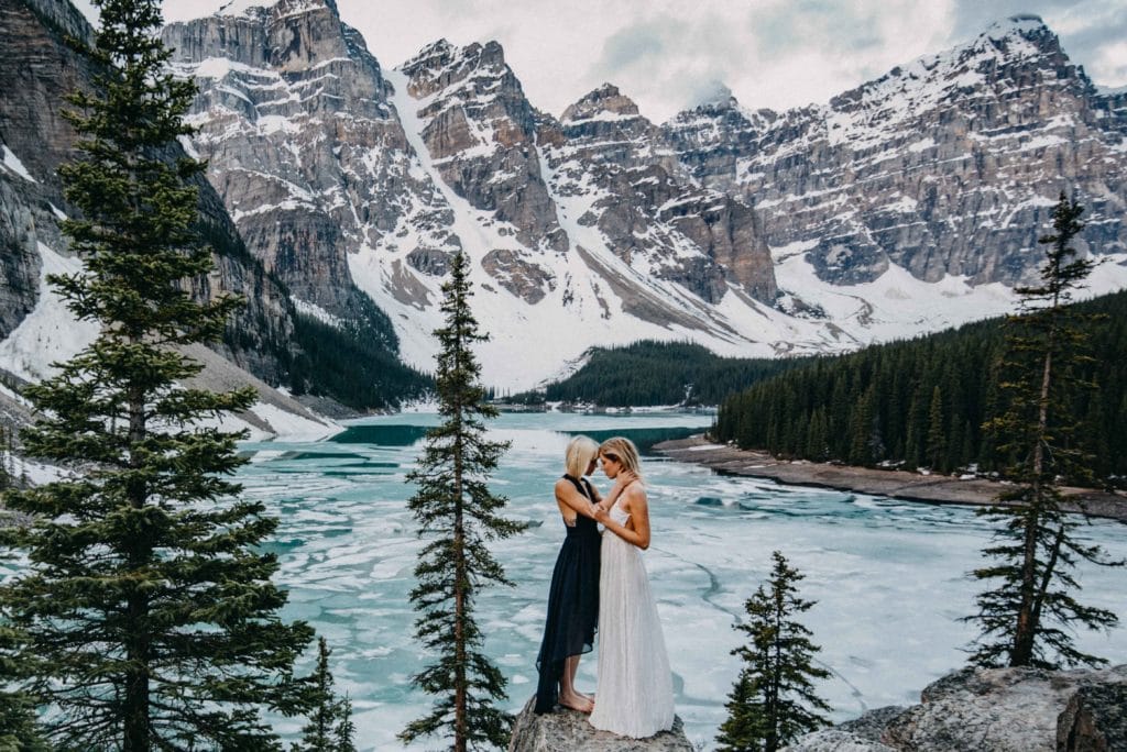 learn how to shoot epic portraits like this image of two brides in the Rockies with photography mentorships with Fresh Air Photography