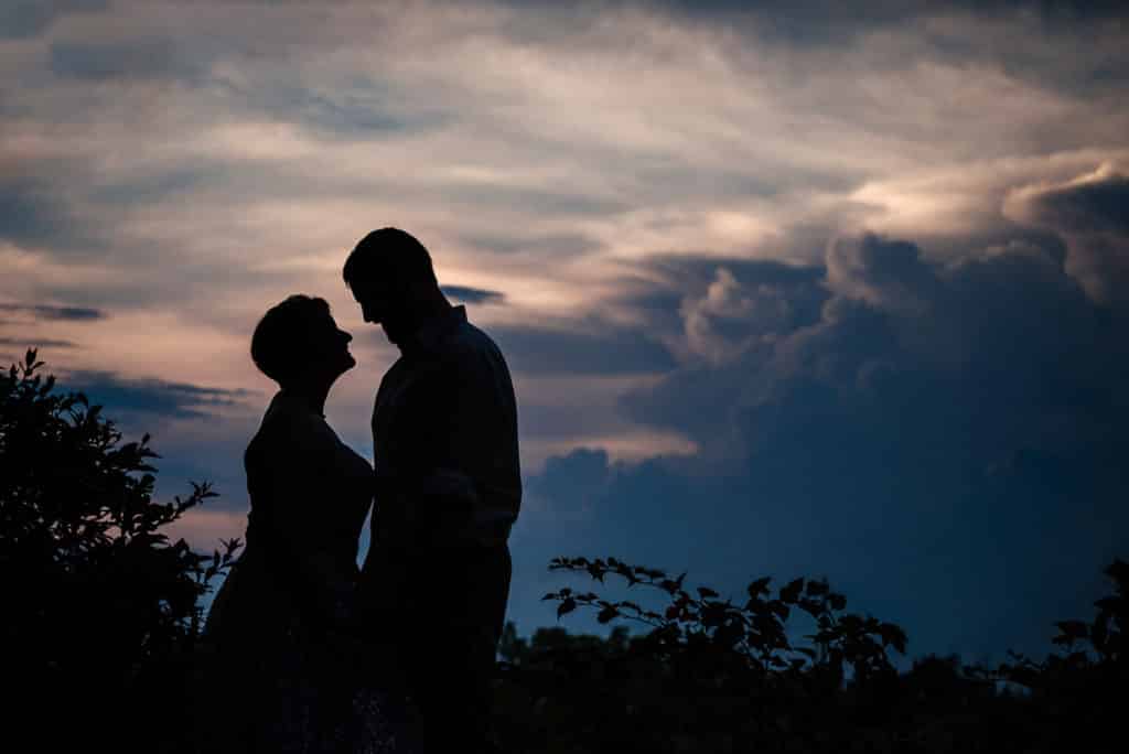 silhouette of bride and groom in Bali