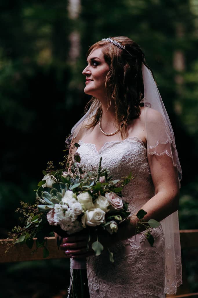 bridal portrait with her bouquet