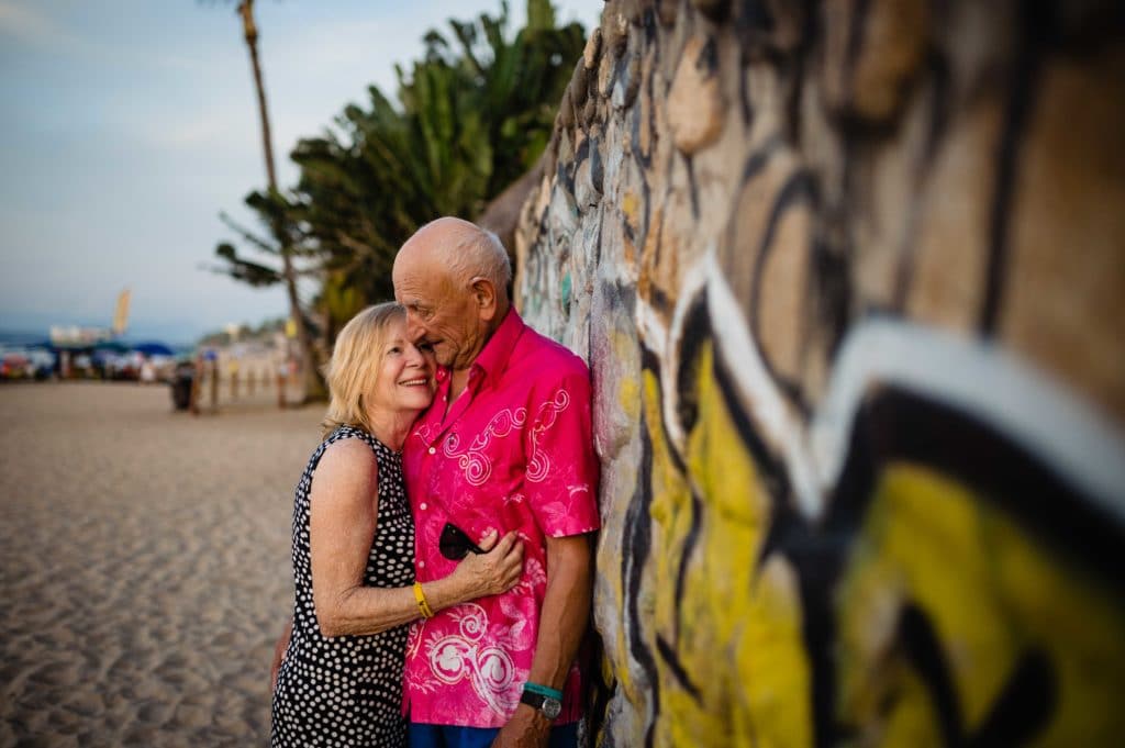 married couple of 59 years have portraits taken on the beach in Rincon De Guayabitos