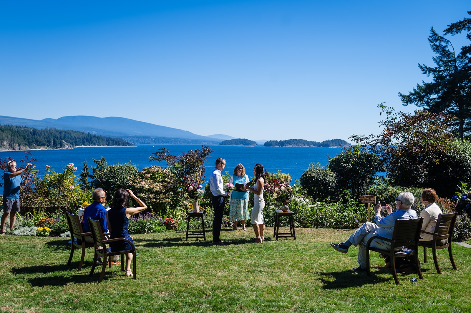 A beautiful wedding ceremony with views of Trail Islands in Sargent Bay BC