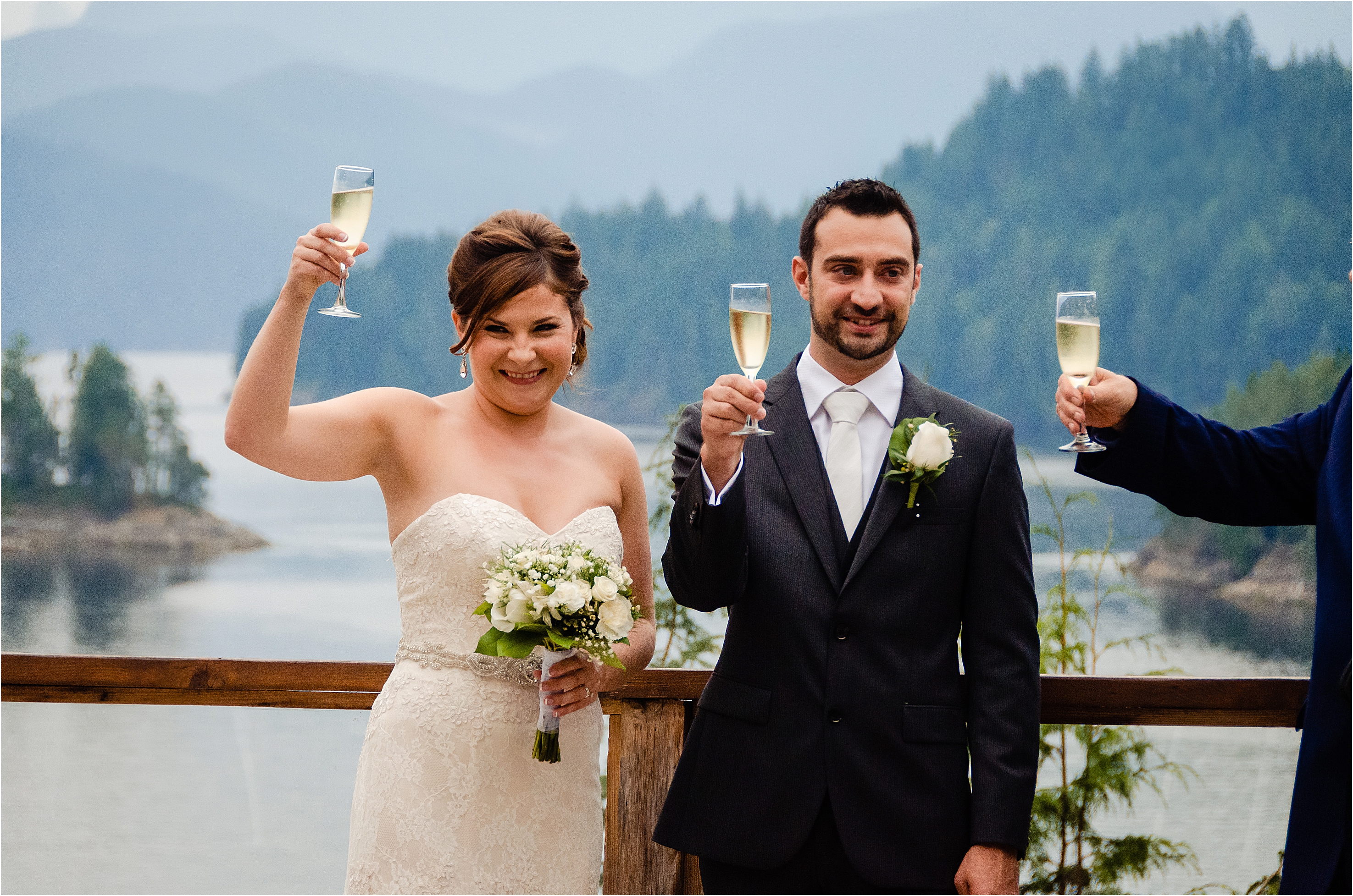 Bride and groom toast champagne after marriage vows