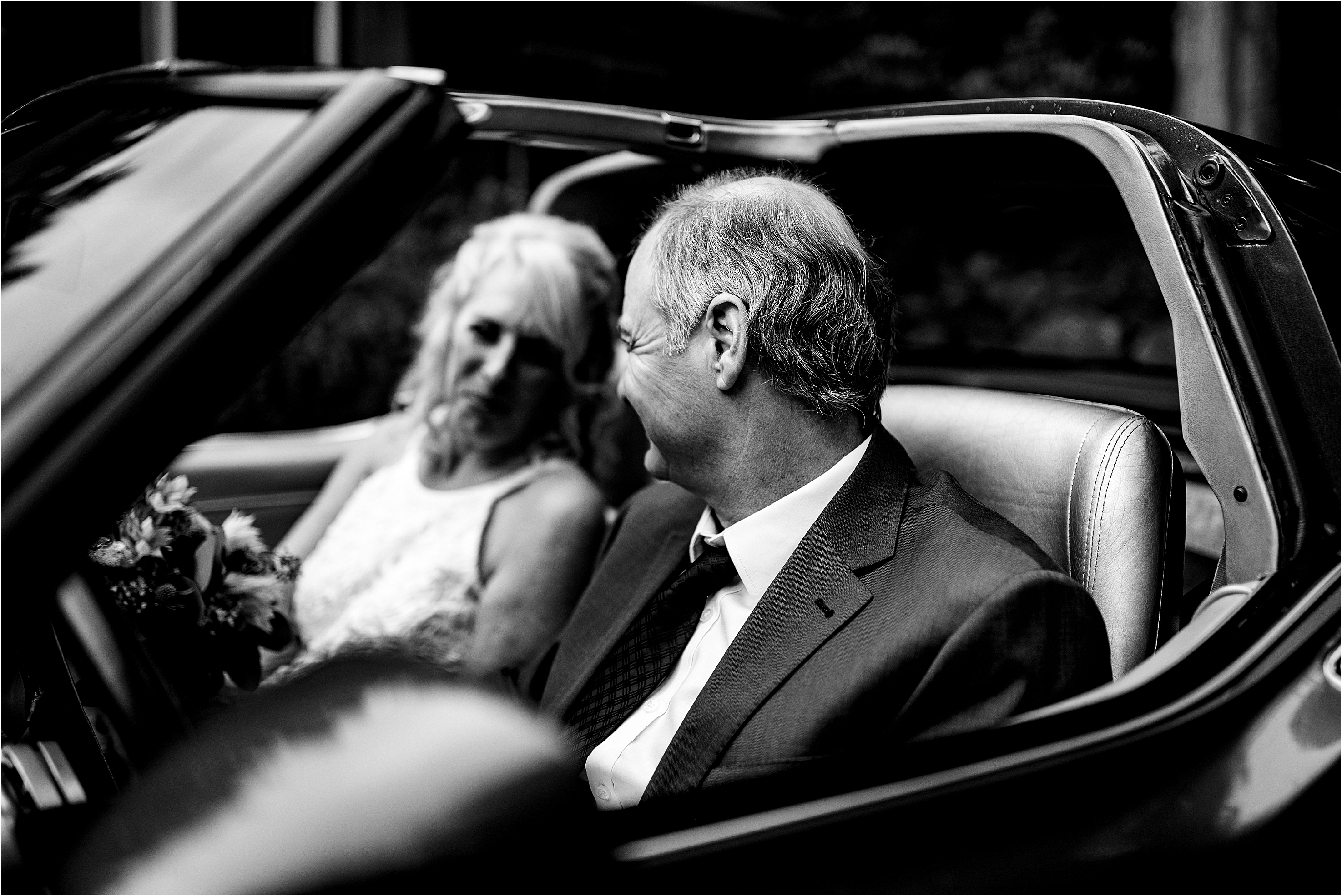 Bride and Groom head out for a drive to the ceremony in his 81 Corvette